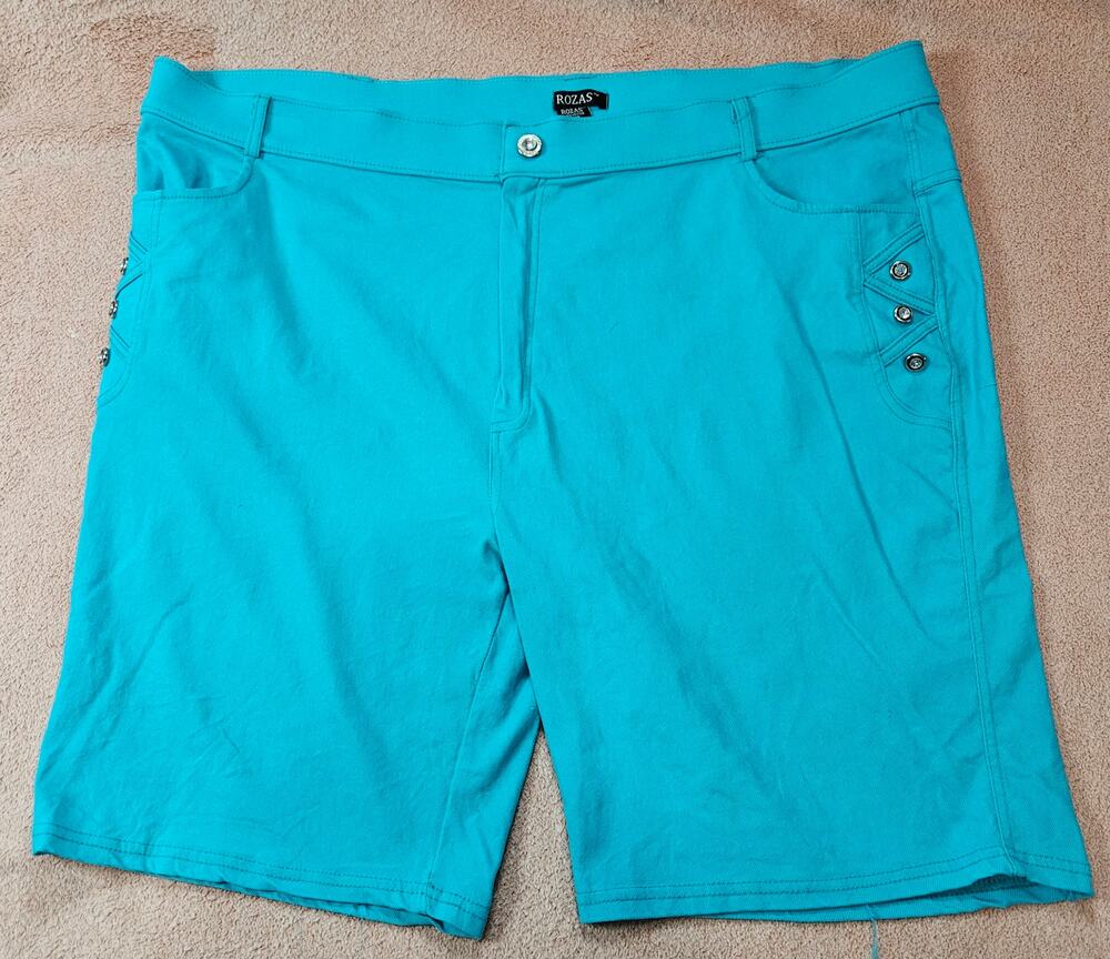 ROZAS Turquoise Bermuda Shorts with Rhinestone Button Accents Women's 3X